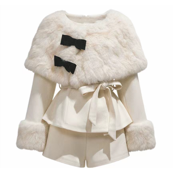 A sweet apricot-colored shawl set of three pieces