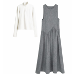 灰色兩件套休閒長洋