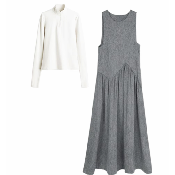 灰色兩件套休閒長洋