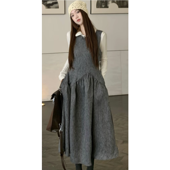 灰色兩件套休閒長洋