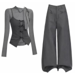 Grey bow patchwork suit