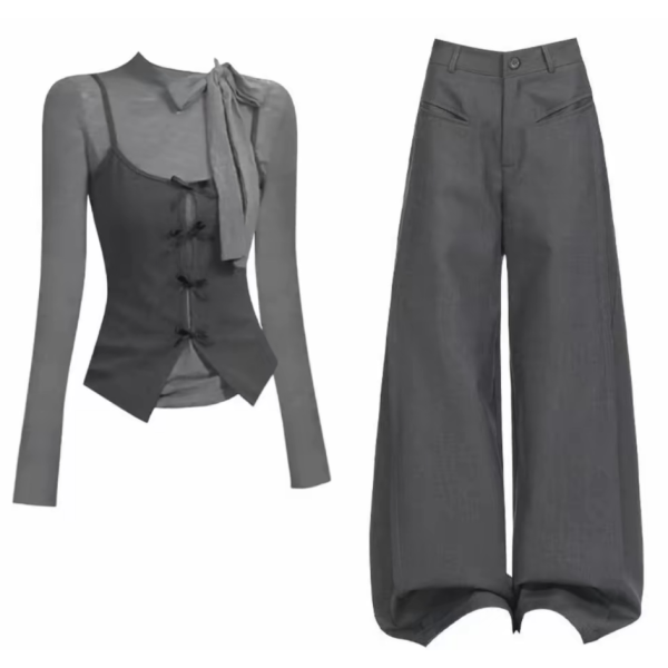 Grey bow patchwork suit