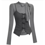 Grey bow patchwork suit