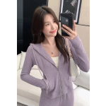 A short purple hooded sweatshirt set