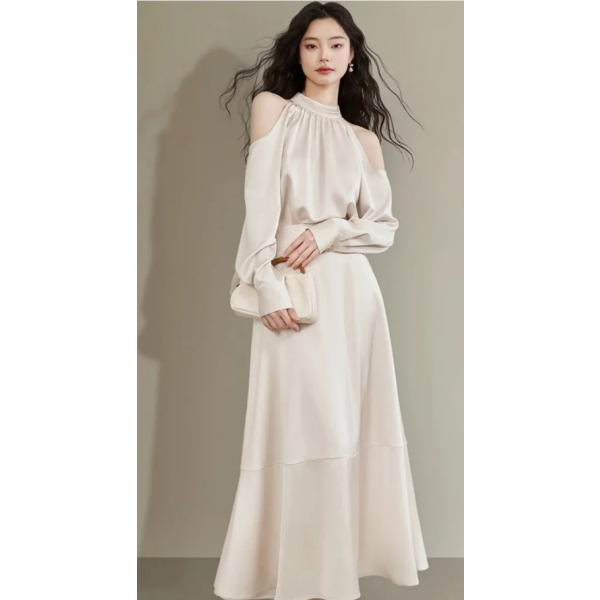 Satin shirt halter suit