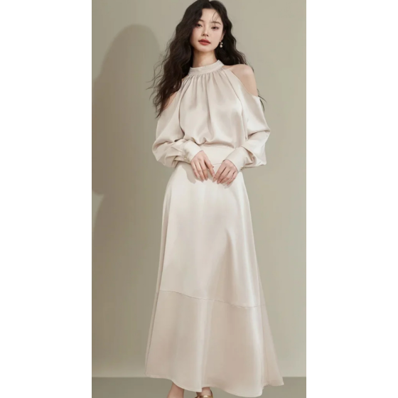 Satin shirt halter suit