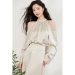 Satin shirt halter suit