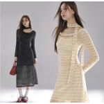 彩色條紋拼接連衣裙