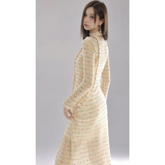 彩色條紋拼接連衣裙