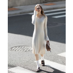 氣質v領長袖連衣裙