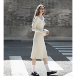 氣質v領長袖連衣裙