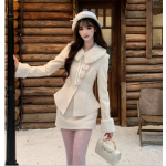 千金毛領毛呢外套短裙名媛風兩件套裝