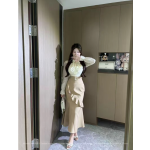 法式氣質收腰荷葉邊魚尾套裝