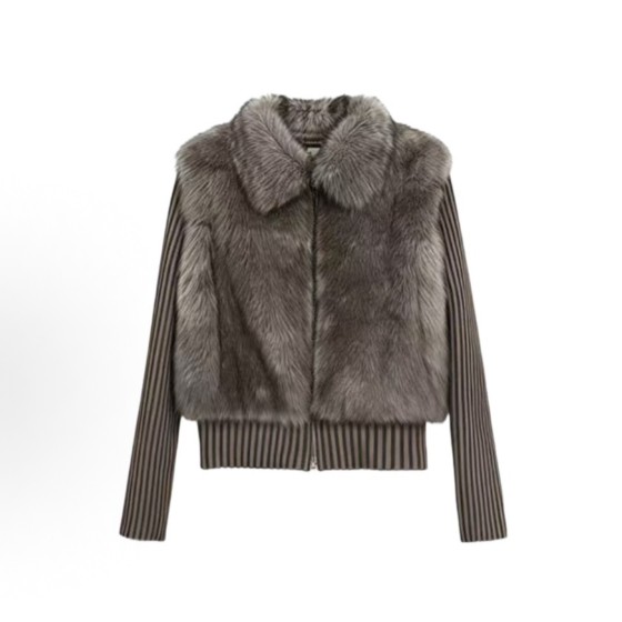 银狐毛拼接针织高级干上衣外套