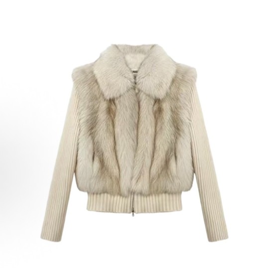 银狐毛拼接针织高级干上衣外套