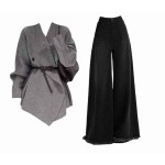 氣質V領毛衣高腰闊腿褲套裝