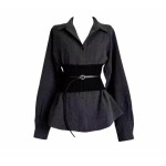 高级灰色衬衫腰封收腰上衣