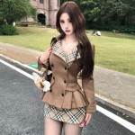 British-style trench coat and checkered set