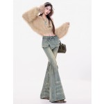 Distressed washed denim design flared pants